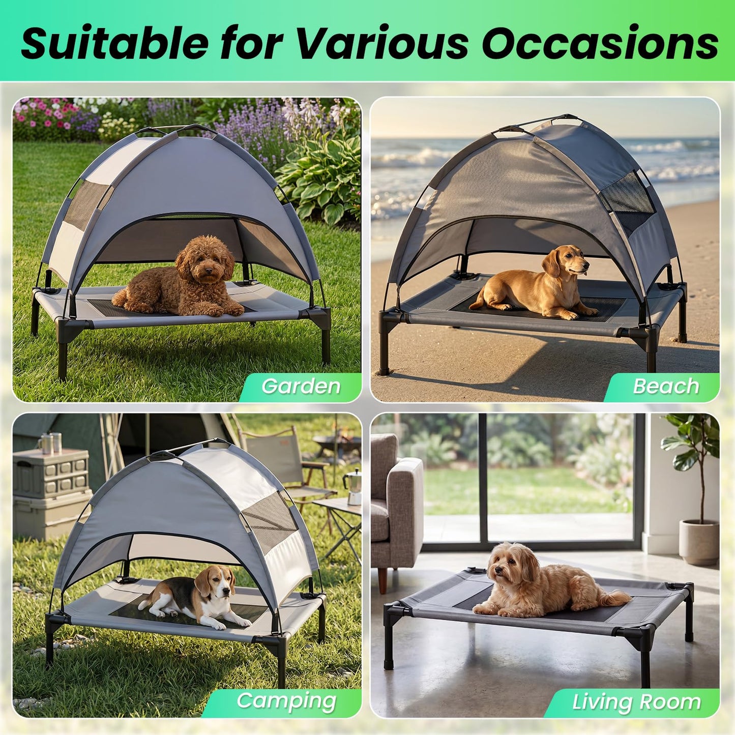 Raised Dog Bed, Elevated Pet Bed with Removable Canopy, Breathable Mesh & Carry Bag
