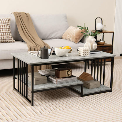 Faux Marble Coffee Table with Open Storage Shelf