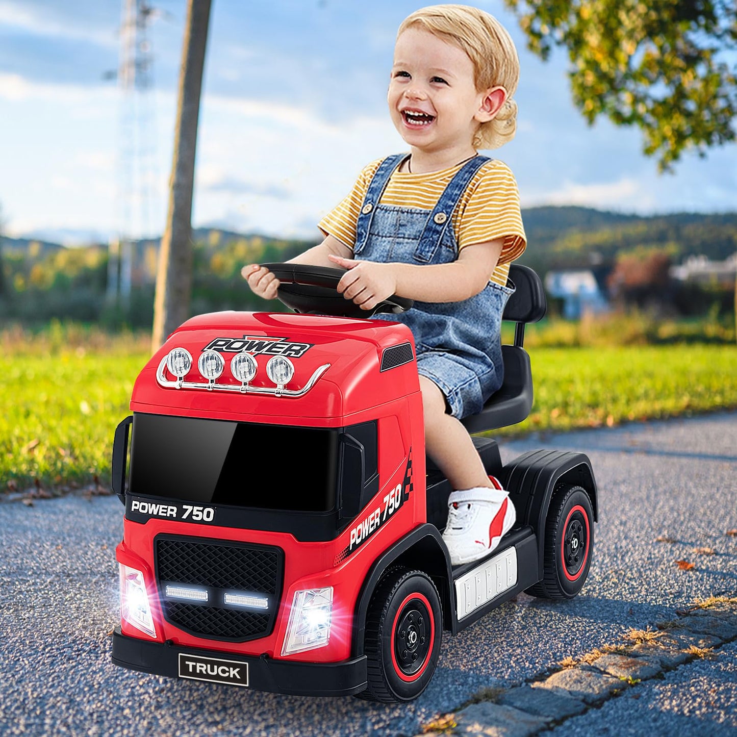Kids Electric Ride-on Truck with Height Adjustable Seat and LED Lights