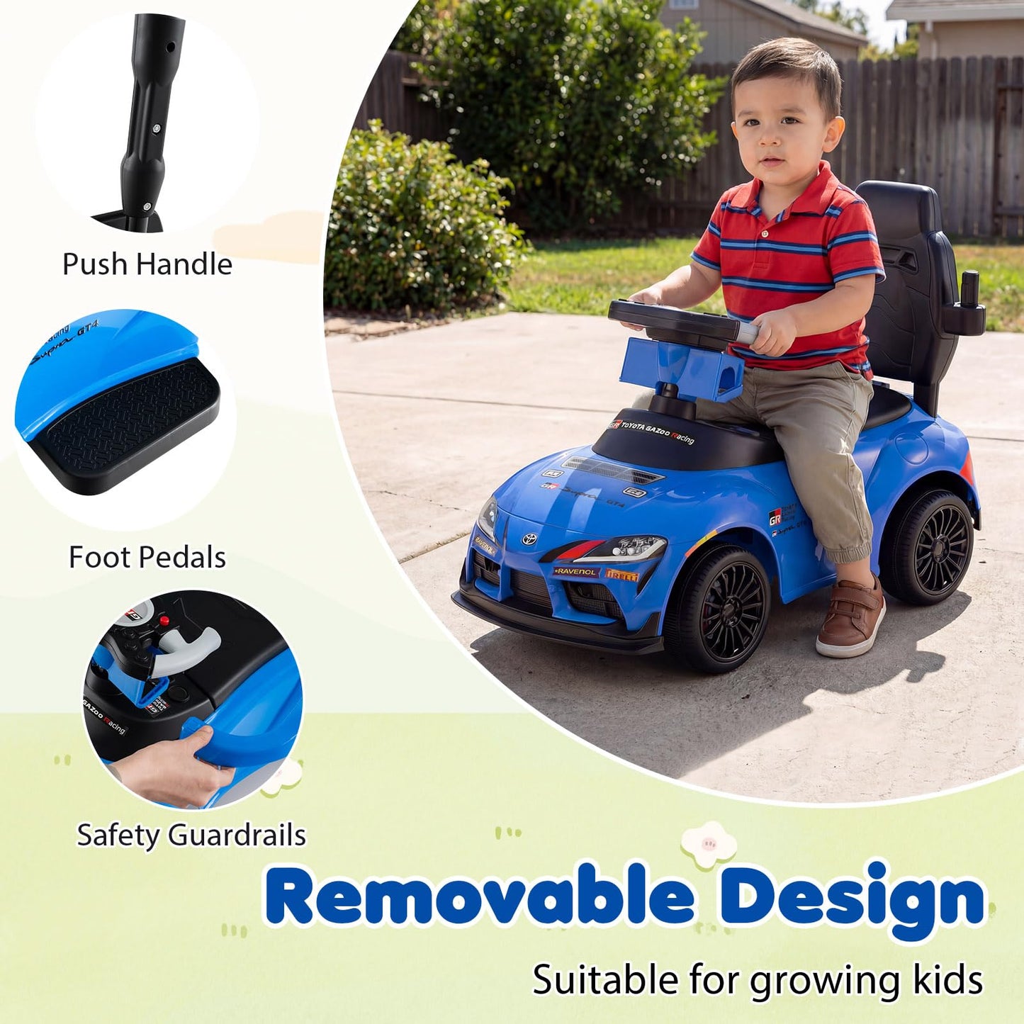 3 in 1 Ride on Push Car, Licensed Toyota Stroller Sliding Walking Car with Handle