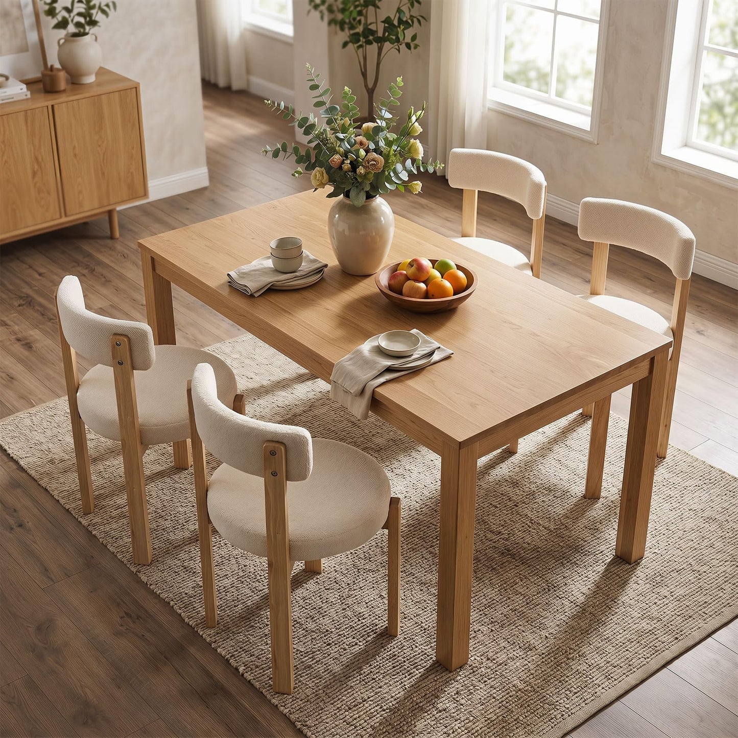 Dining Chairs Set of 2, Teddy Fleece Upholstered Kitchen Chairs with Padded Seat