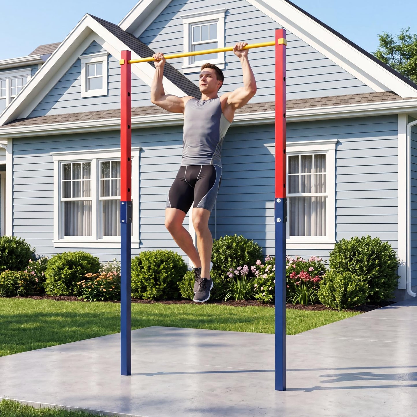 Outdoor In-Ground Pull Up Bar Station, Heavy Duty Metal Chin Up Bar