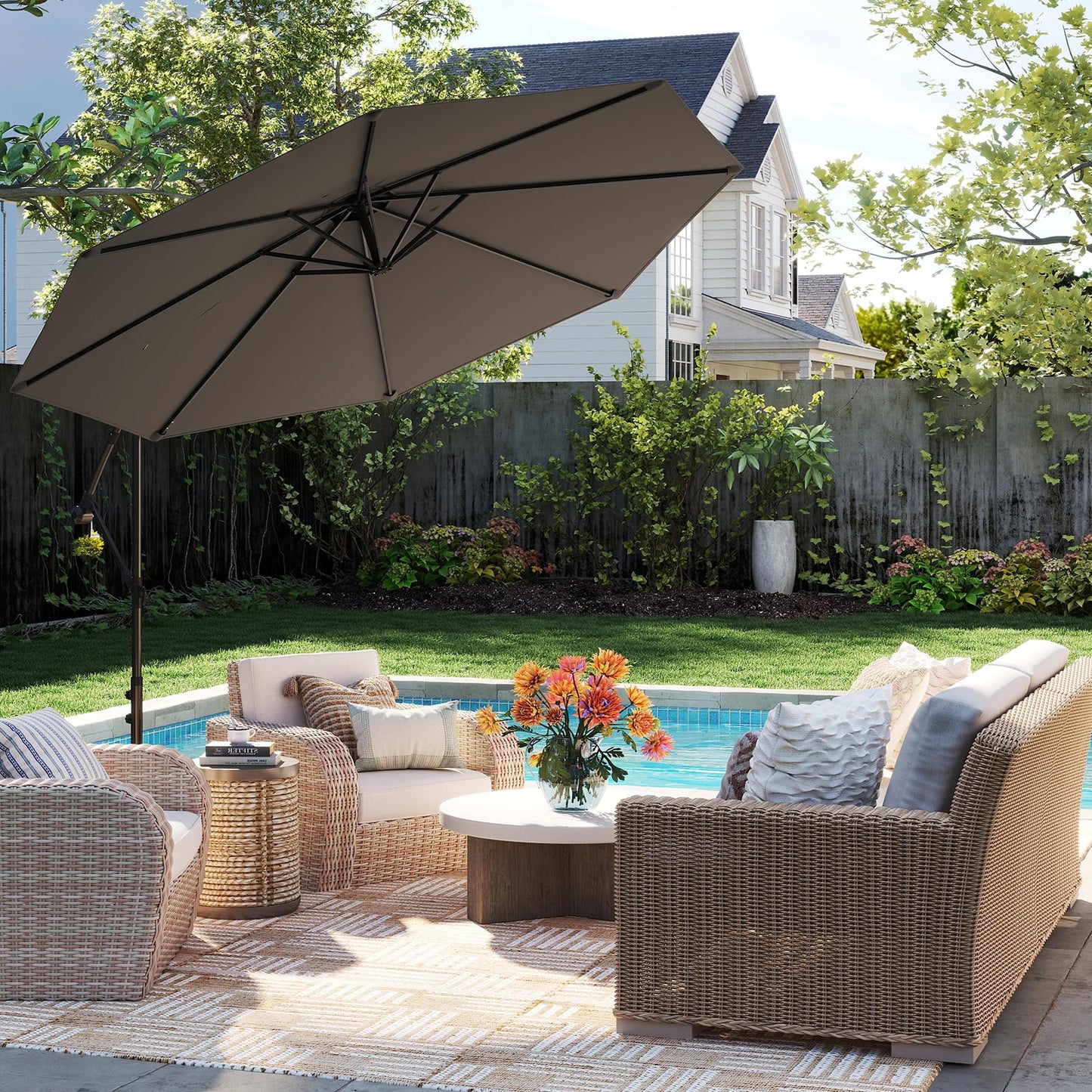 295 cm Patio Offset Umbrella with Easy Tilt Adjustment and Crossed Base