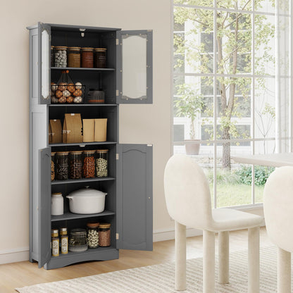Tempered Glass Door Pantry Cabinet with 3-Position Adjustable Shelves