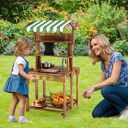 Outdoor Pretend Playset with Barbecue Grill Canopy Chalkboard