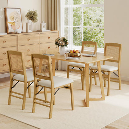 Wooden Folding Chairs Set of 2 Rustic Rubber Wood Dining Chairs with Linen Padded Seat