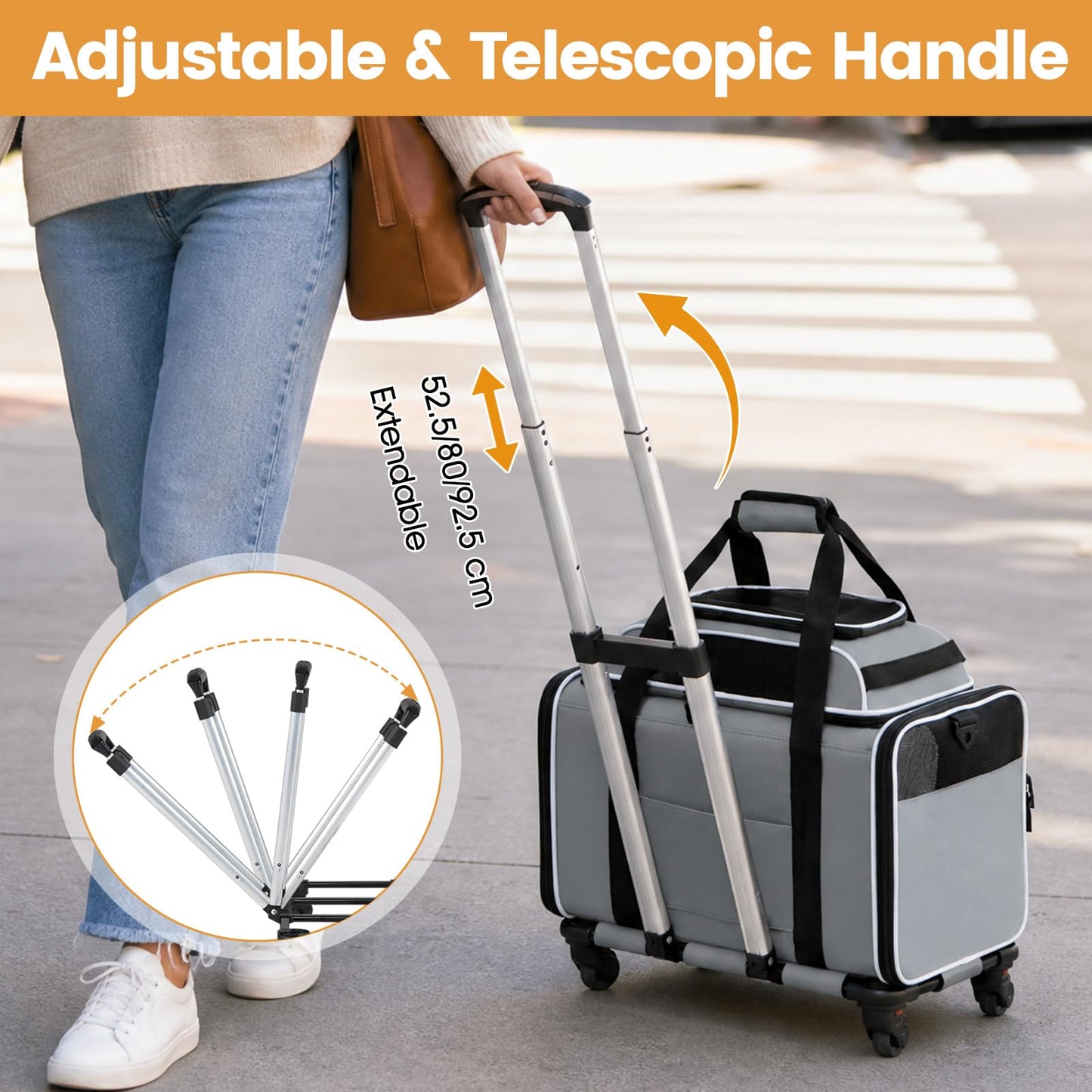 Airline Approved Rolling Cat and Dog Carrier with and Telescopic Handle