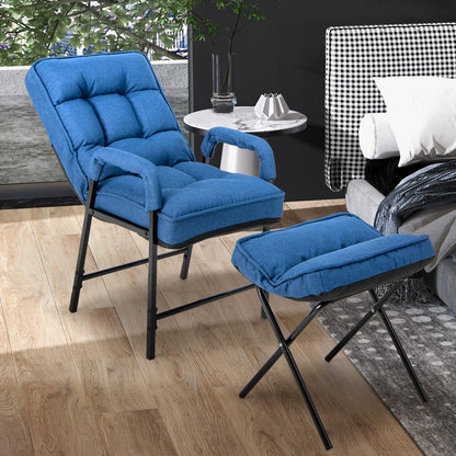 Modern Accent Chair Linen Fabric Arm Chair with Ottoman