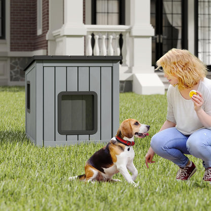 Cat House Pet Kennel with 2 PVC Doors and Sloped Roof