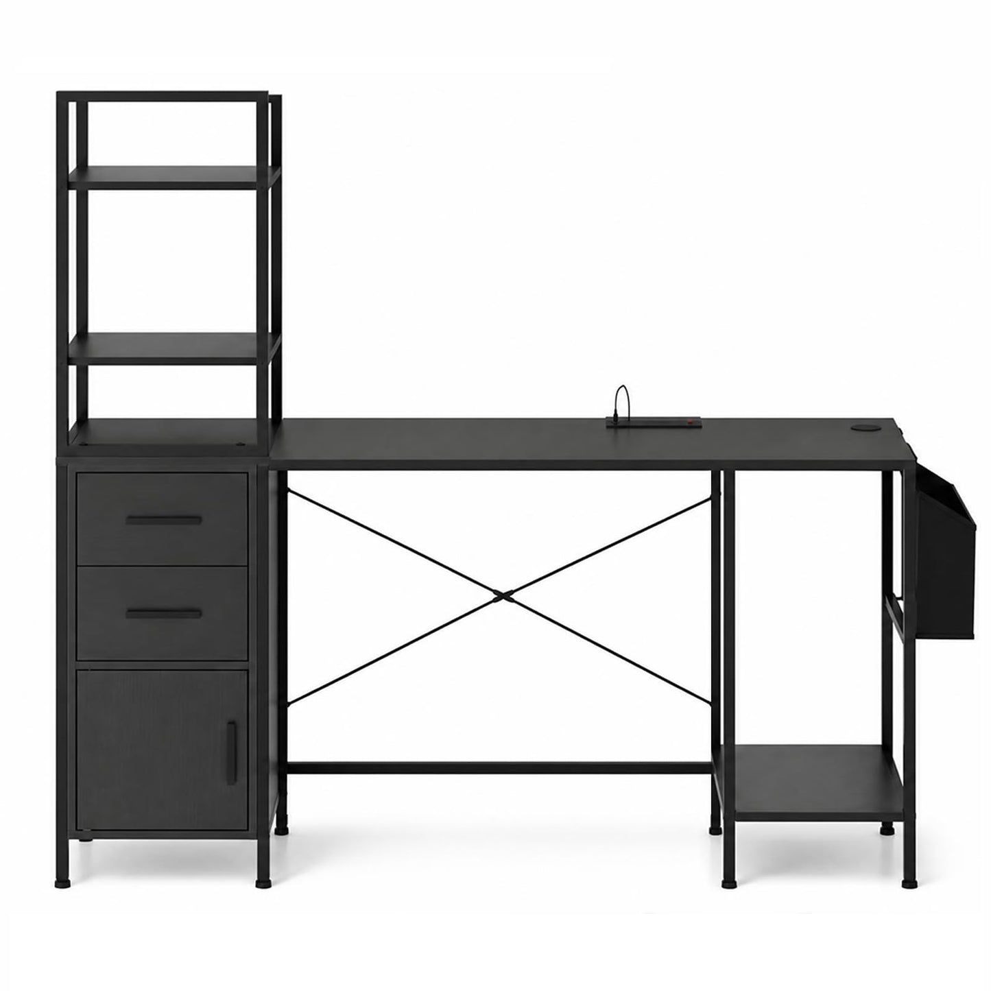 145cm Computer Desk with LED Lights and Power Outlets