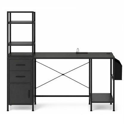 145cm Computer Desk with LED Lights and Power Outlets