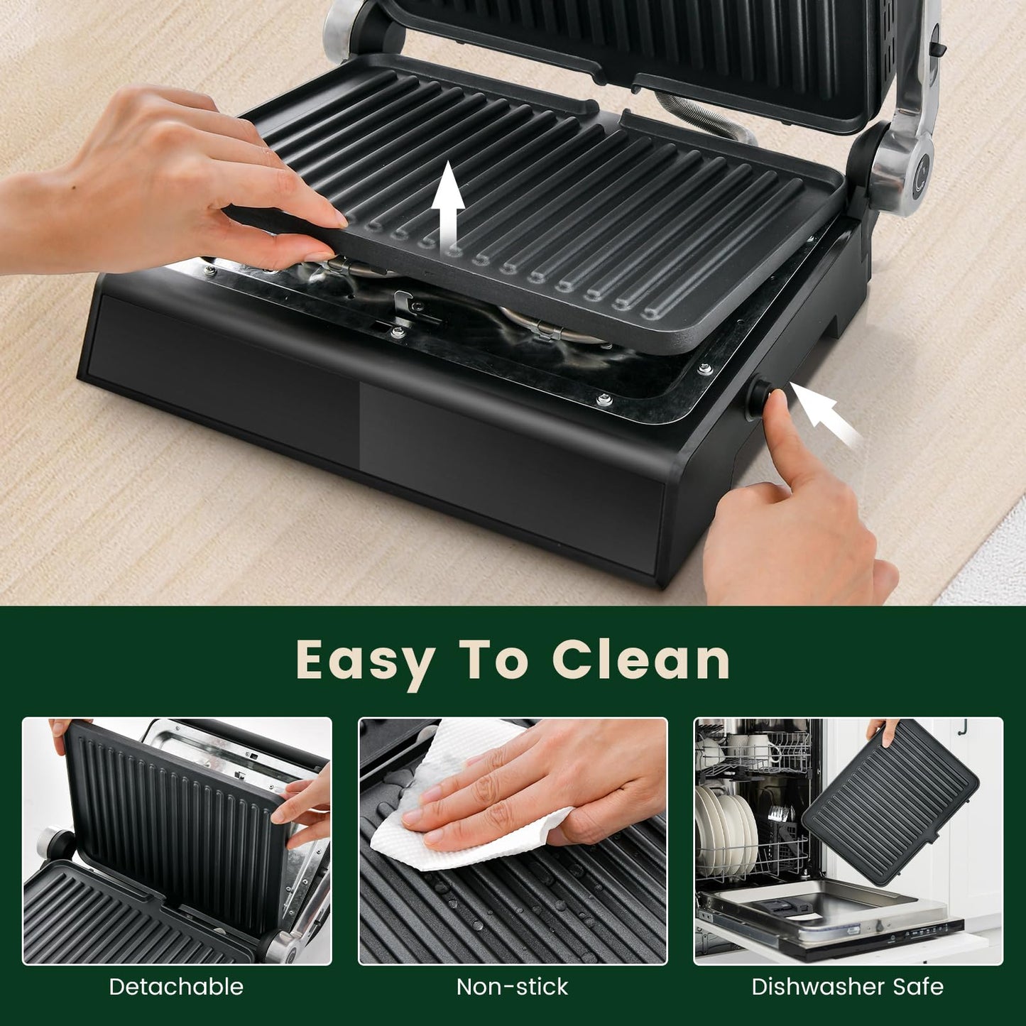 3 in 1 Indoor Grill with 180-degree Opening Design and 5 Auto Cooking Modes