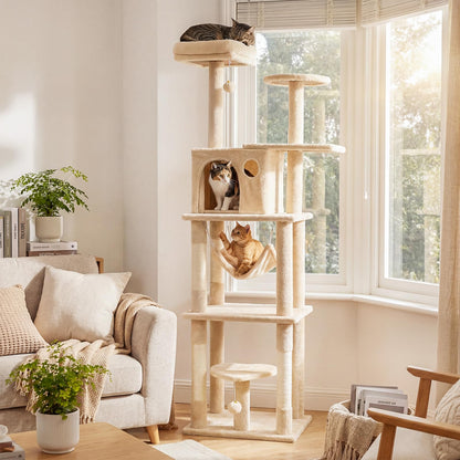 Cat Tree, 168cm Tall Modern Cats Tower with 2 Perches, Hammock, Condo
