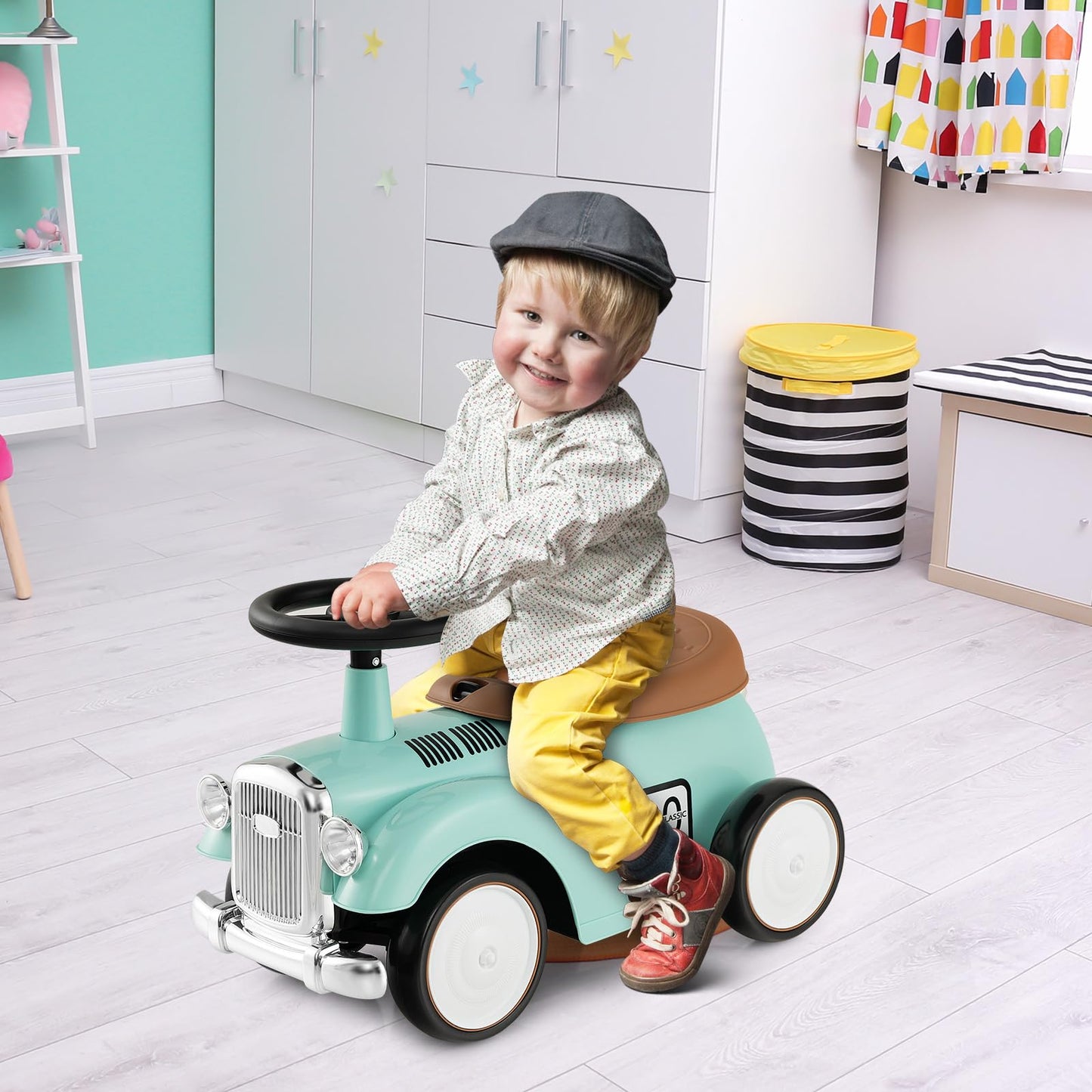 Toddler Foot to Floor Sliding Walker with Under seat Storage