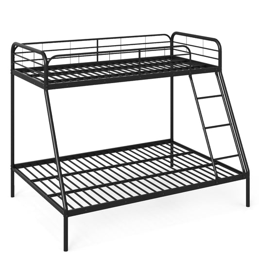 Single over Double Loft Bed Frame with Ladder and Safety Guardrail