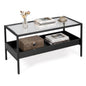 2-Tier Coffee Table with Tempered Glass Top & Storage Shelf