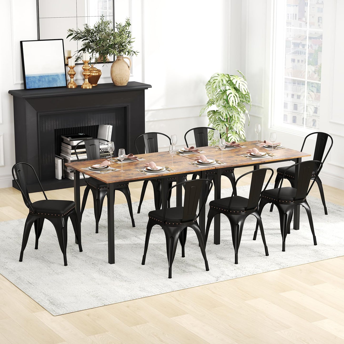 Metal Dining Chair Set of 4 with Removable Backs and PU Leather Cushioned Seat
