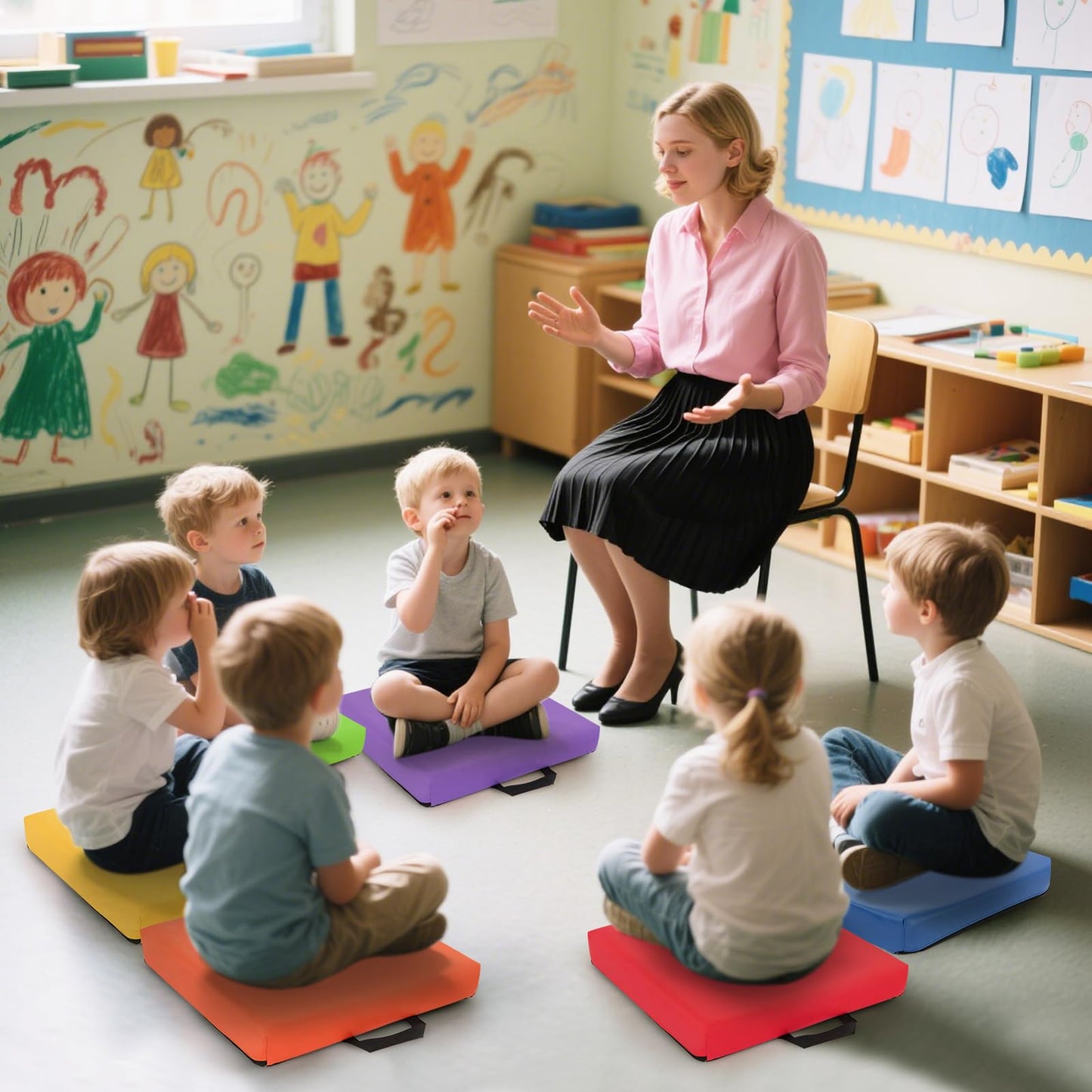 6 PCS Square Kids Seat Cushions with Handle
