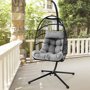 Upholstered Rattan Wicker Swing Egg Chair with Soft Cushion