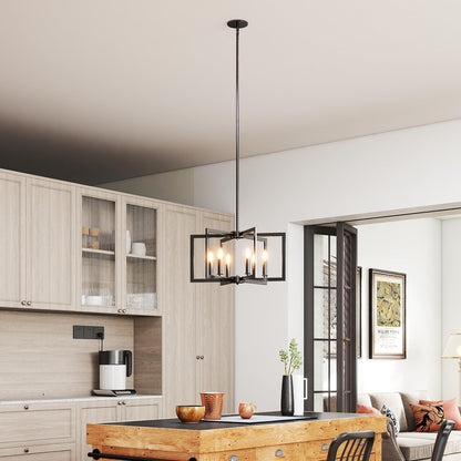 6-Light Black Farmhouse Chandelier with Adjustable Height