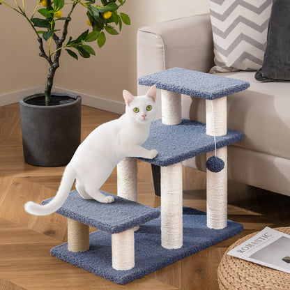Cat Stairs, 3-Step Pet Easy Climb Ladder with Sisal Scratching Posts