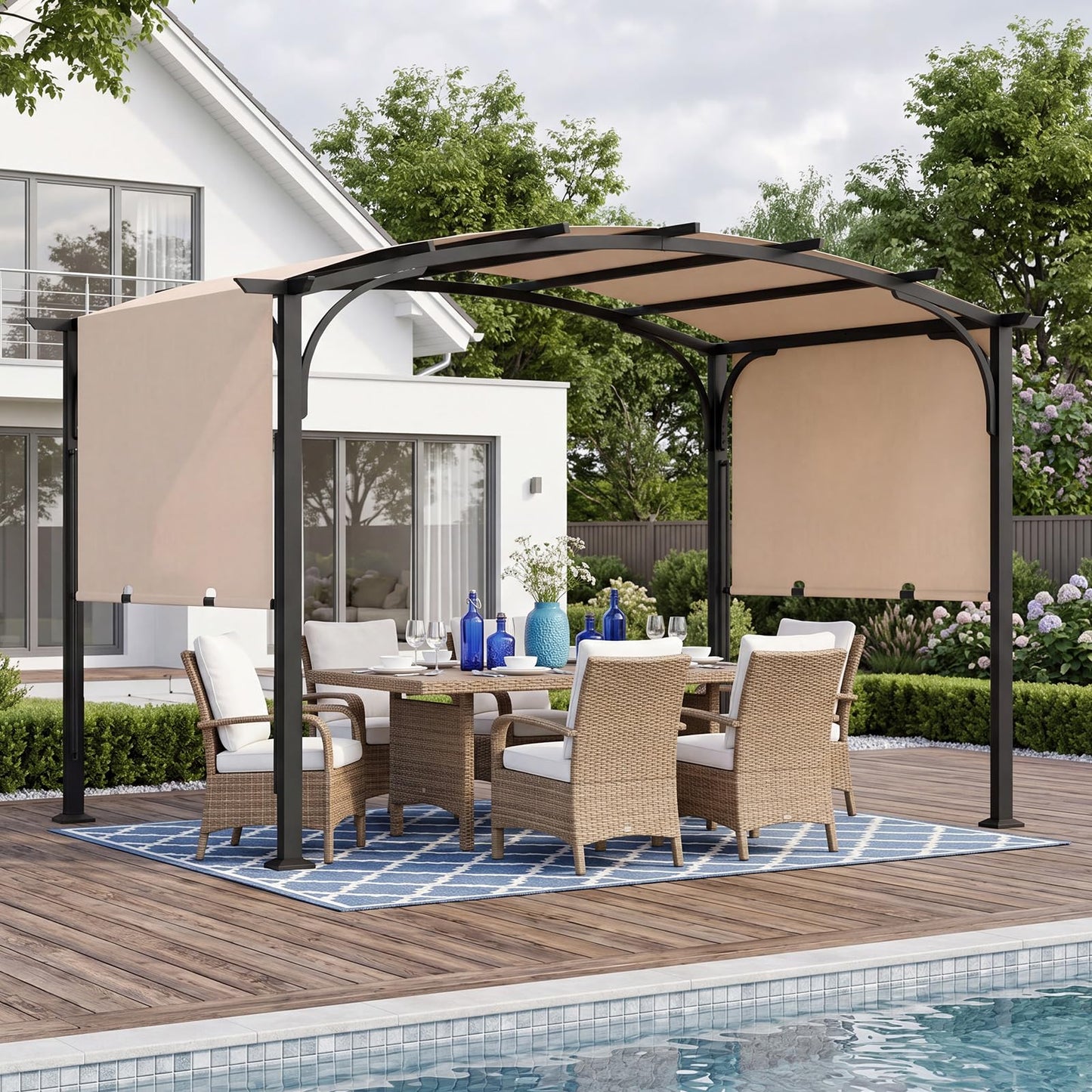 Retractable Pergola, Large Garden Pergola with Sun Shade Canopy, Outdoor Arched Patio Shelter