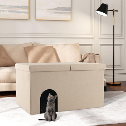 3-in-1 Hidden Cat Washroom Ottoman Shoe Bench
