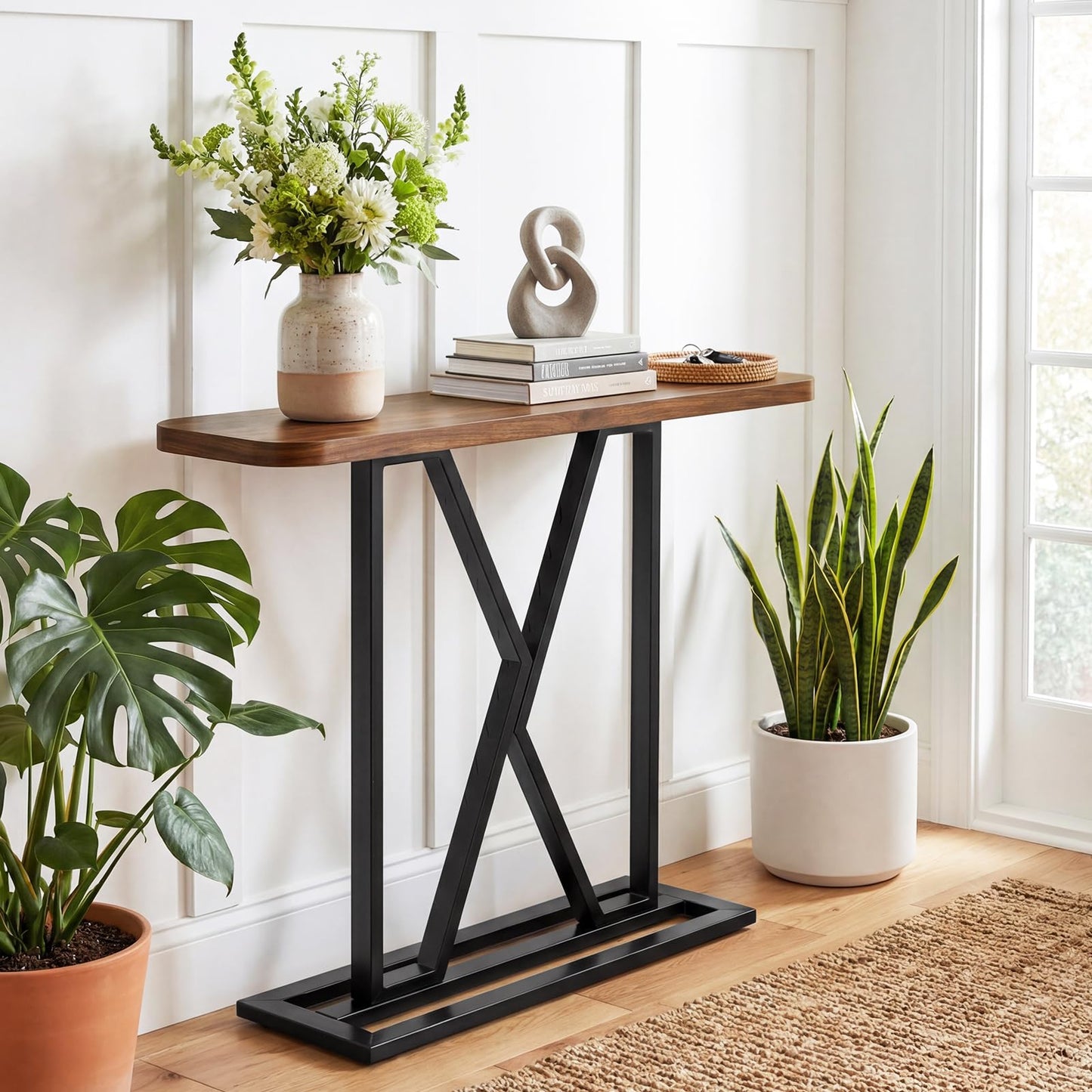 Console Table, 100cm Industrial Slim Accent Entryway Table Hall Desk