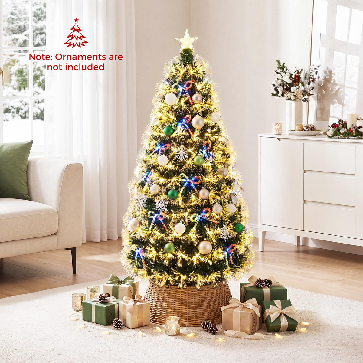 5FT Fiber Optic Christmas Tree, Pre-lit Artificial Xmas Tree