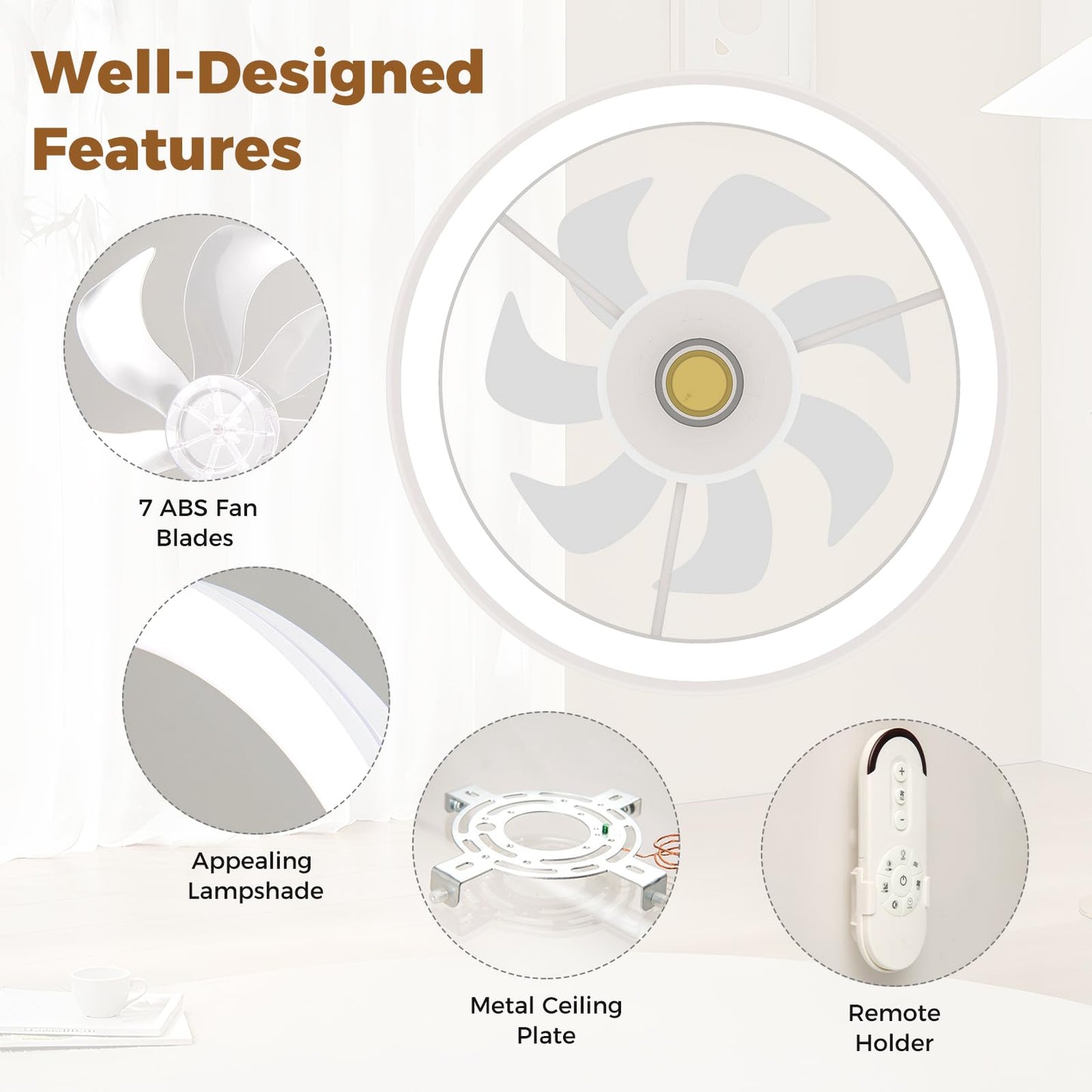 Giantex Ceiling Fan with Light and Remote 6 Fan Speeds 3 Color 3000-6500K Stepless Dimmable