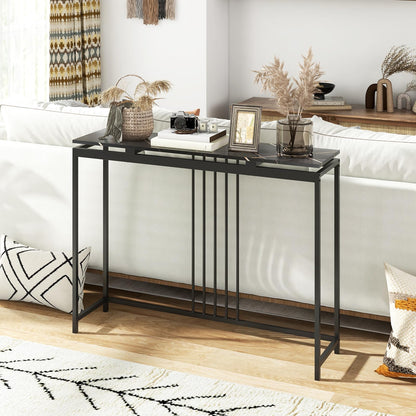 Narrow Console Table 120cm Long Hallway Table with Metal Frame & Faux Marble Top