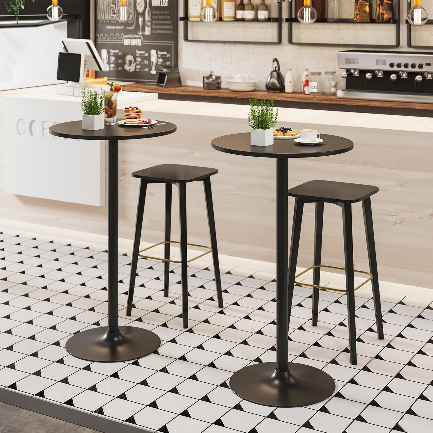2-in-1 Bar Table Set of 2 with Detachable Pole & Metal Base