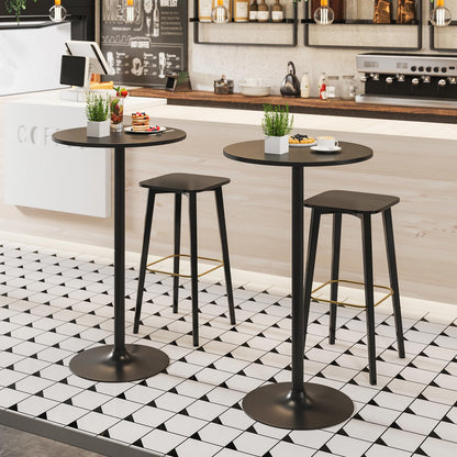 2-in-1 Bar Table Set of 2 with Detachable Pole & Metal Base