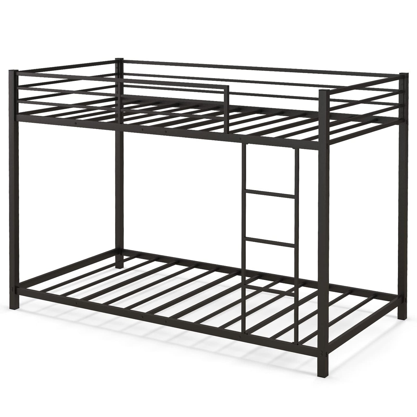 Metal Bunk Bed, Single over Single Loft Bed Frame with Ladder and Safety Guardrail
