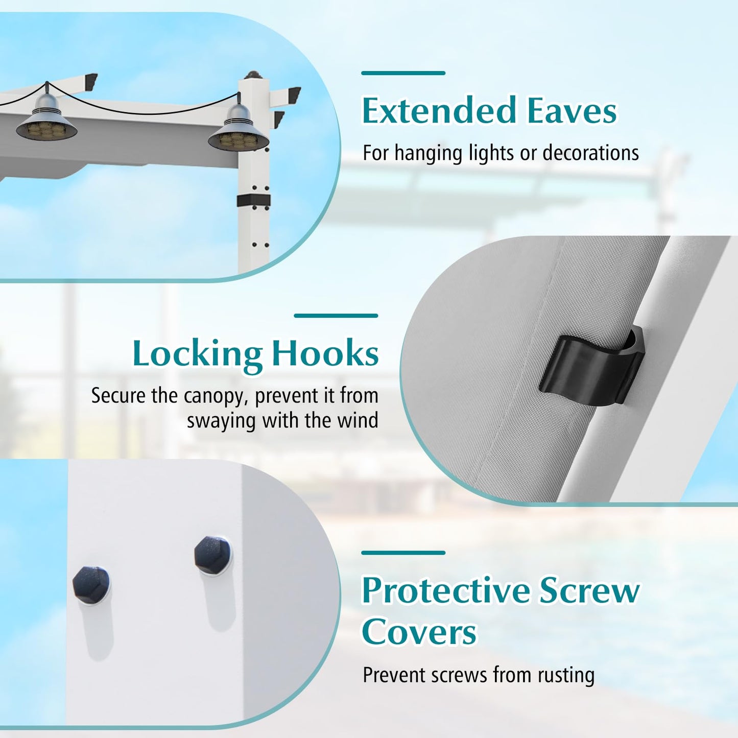 3.68 X 3.05m Metal Pergola with Retractable Roof, Large Garden Pergola