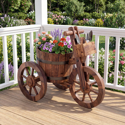 Wooden Wagon Planter, Tricycle Garden Planter with Drainage Hole