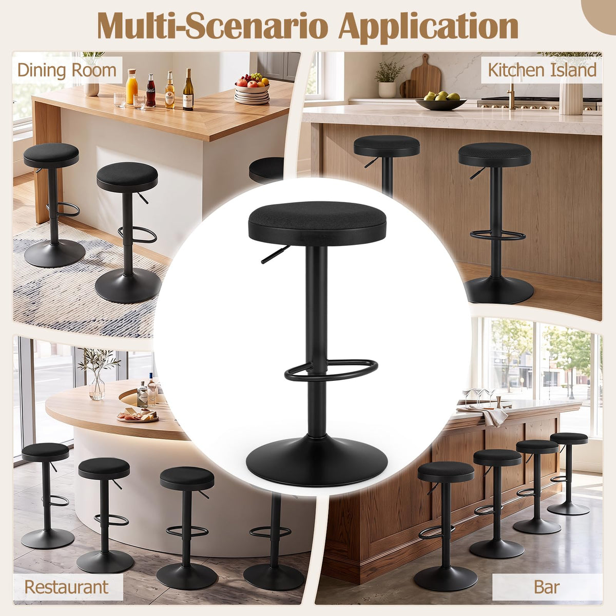 Bar Stools Set of 1 with Fabric Padded Seat & Adjustable Height