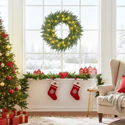 60cm/24inch Pre-Lit Christmas Wreath with LED Lights