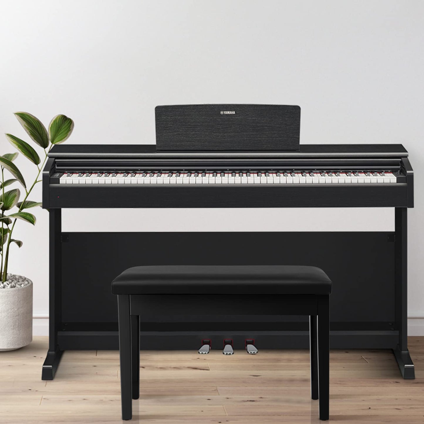 Leather Piano Bench with Storage Compartment and Wooden Legs