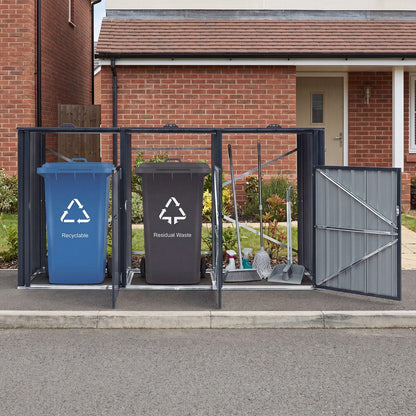 3-Bin Wheelie Bin Storage with Flip-Up Lids & Lockable Doors