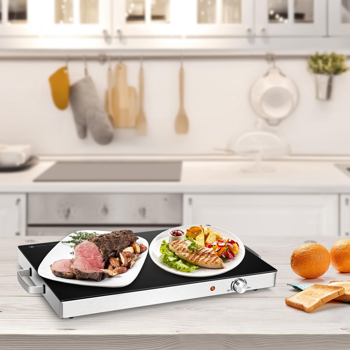 Electric Warming Tray with Cool-Touch Handles and Stainless Steel Frame