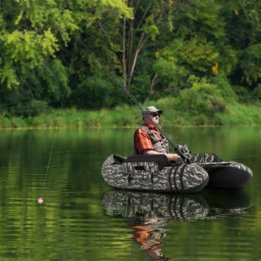 Inflatable Fishing Float Tube with Pump, Paddle, Storage Pockets