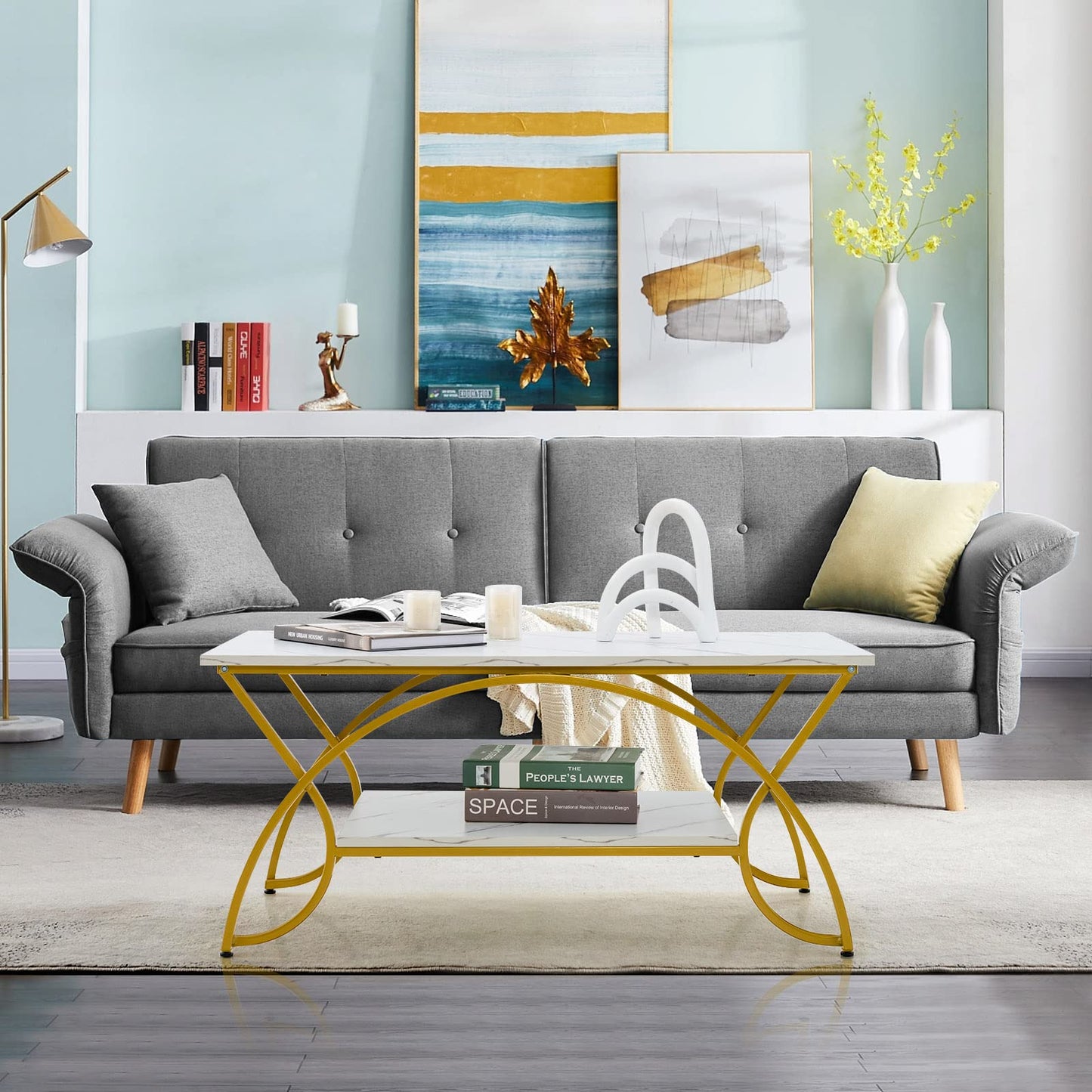 2 Tier Coffee Table with Storage Shelf for Living Room