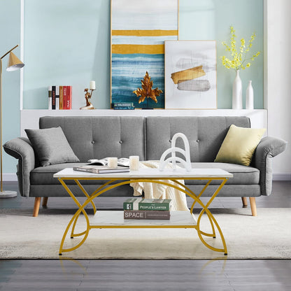 2 Tier Coffee Table with Storage Shelf for Living Room
