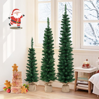 Set of 3 Pre-Lit Artificial Christmas Trees with 415 Green Branch Tips and 230 Warm White LED Lights