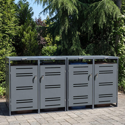 Outdoor Metal Garbage Bin Storage Shed for 2 Trash Cans