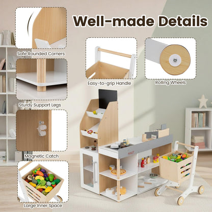 Pretend Play Shop, Kids Supermarket Playset with Shopping Cart