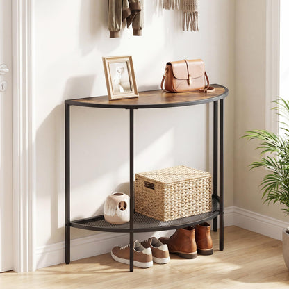 2-Tier Console Table, Half Moon Industrial Narrow Entryway Table