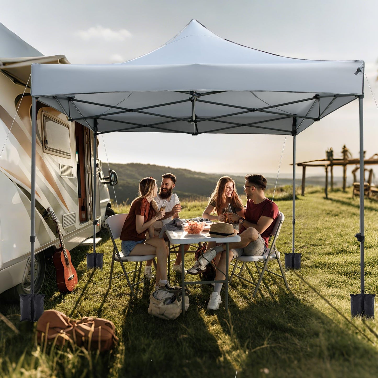 3m x 3m Pop up Canopy Tent, Height Adjustable Easy Setup Gazebo Shelter with Wheeled Bag