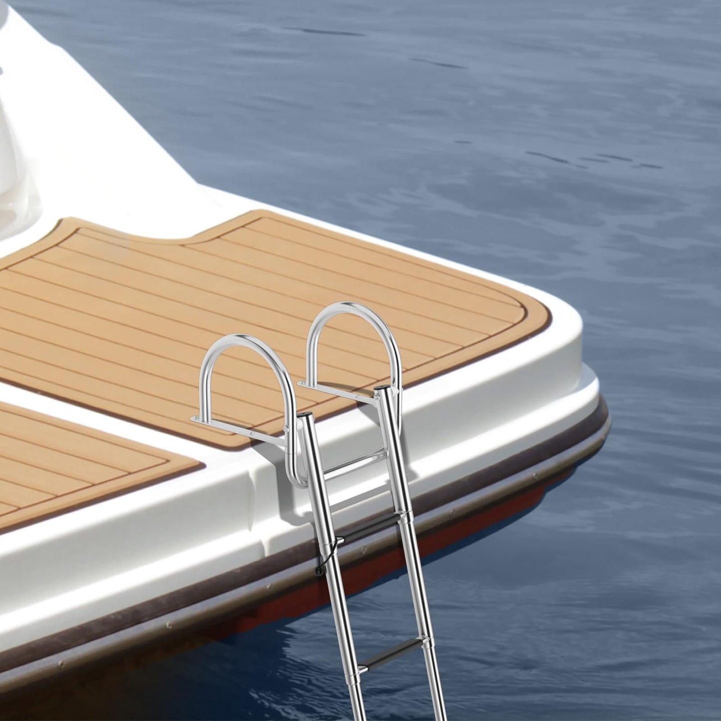 4-Step Telescoping Boat Ladder, Folding Stainless Steel Swim Dock Ladder with Non-slip Steps